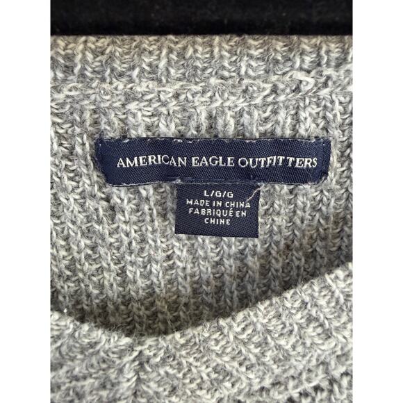 American Eagle Gray Chunky Knit Lace-Up Sleeve Sweater Size L Cozy V-Neck - Picture 3 of 8